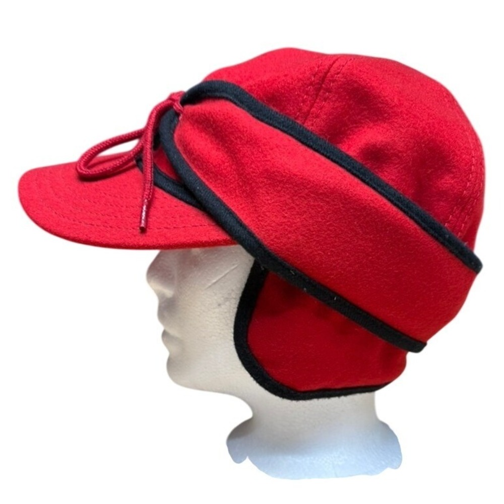Broner Mens Red Wool Blend Trapper Hat Ear Flaps Tie Closure L - Picture 5 of 7